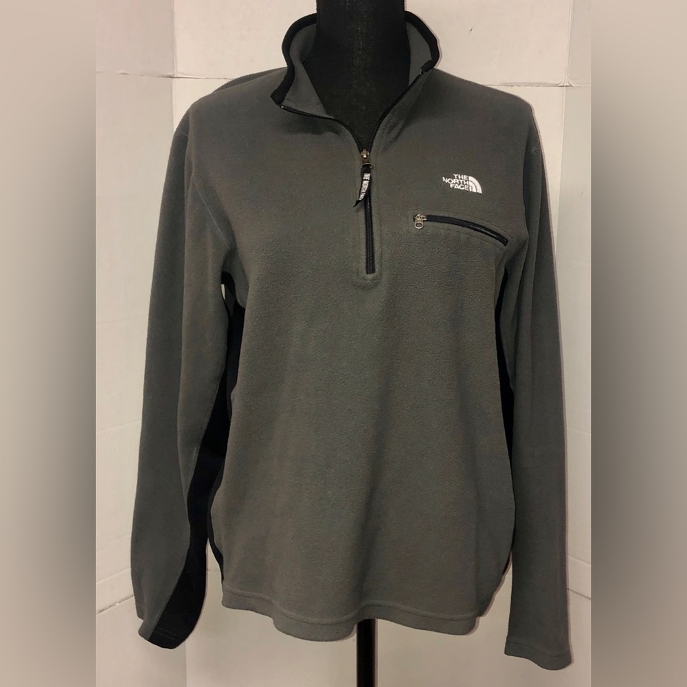 THE NORTH FACE 1/4 Zip Fleece Gray & Black Pullover Jacket Mens Size: M